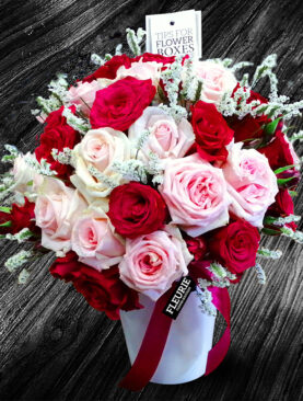 white ceramic - RED & light pink ROSES DOME