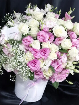 white pot - white & pink Mixed Flowers