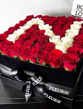 LETTER SQUARE BLACK BOX - RED & WHITE ROSES