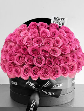 ROUND BLACK BOX DOME ROSES - medium