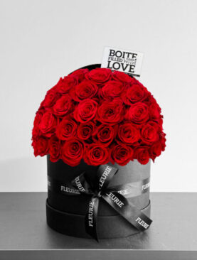 ROUND BLACK BOX DOME ROSES - SMALL