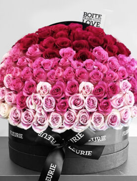 ROUND BLACK BOX DOME ROSES - LARGE